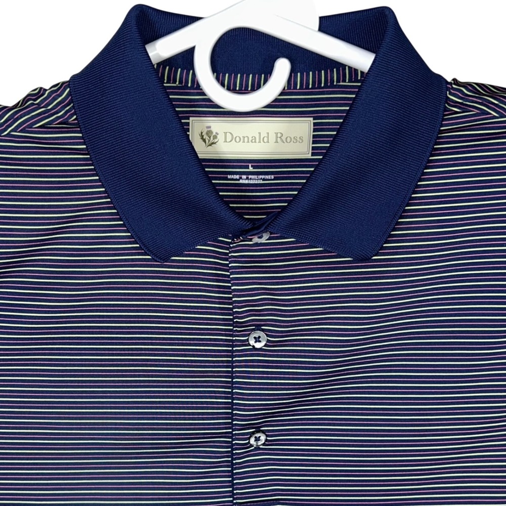Donald Ross Mens Strip Golf Polo Shirt Size L‎ Short Sleeve Casual Top Blue Pink
